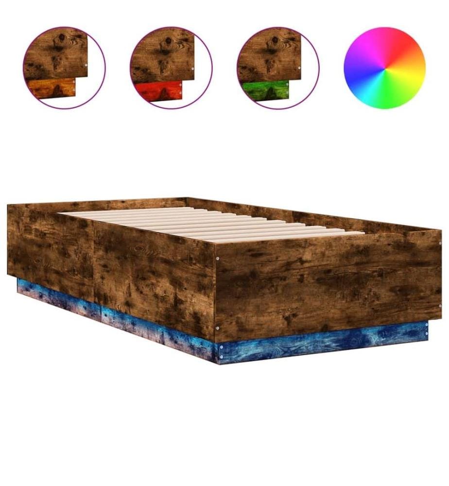 Cadre de lit avec lumières LED chêne fumé 90x190 cm