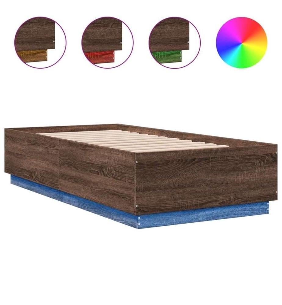 Cadre de lit avec lumières LED chêne marron 90x190 cm