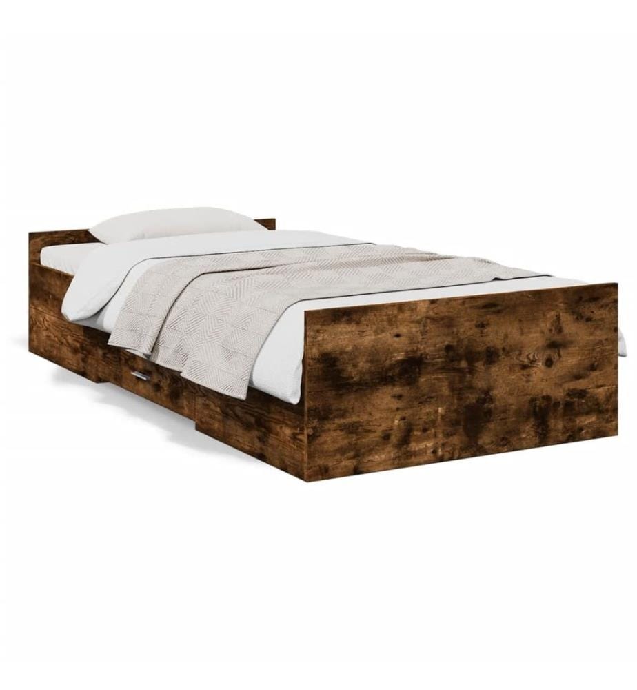 Bettgestell mit Schubladen Räuchereiche 75x190 cm Holzwerkstoff