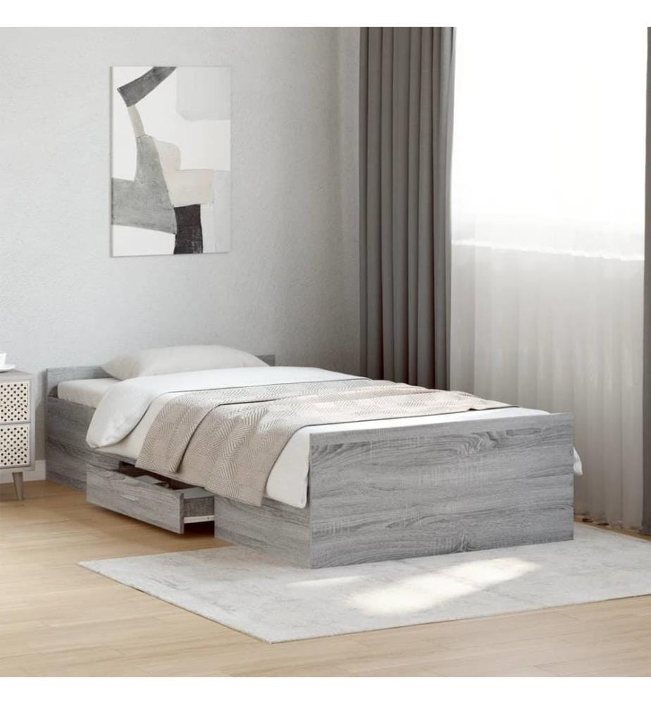 Bettgestell mit Schubladen Grau Sonoma 90x190 cm Holzwerkstoff