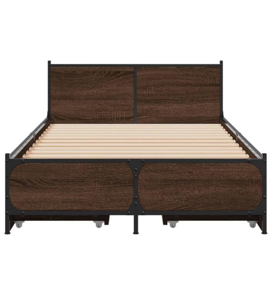 Cadre de lit et tiroirs chêne marron 75x190cm bois d'ingénierie