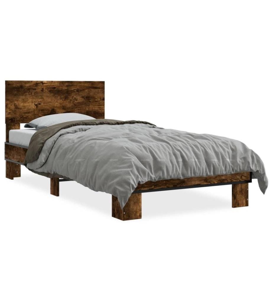 Cadre de lit chêne fumé 90x190 cm bois d'ingénierie et métal