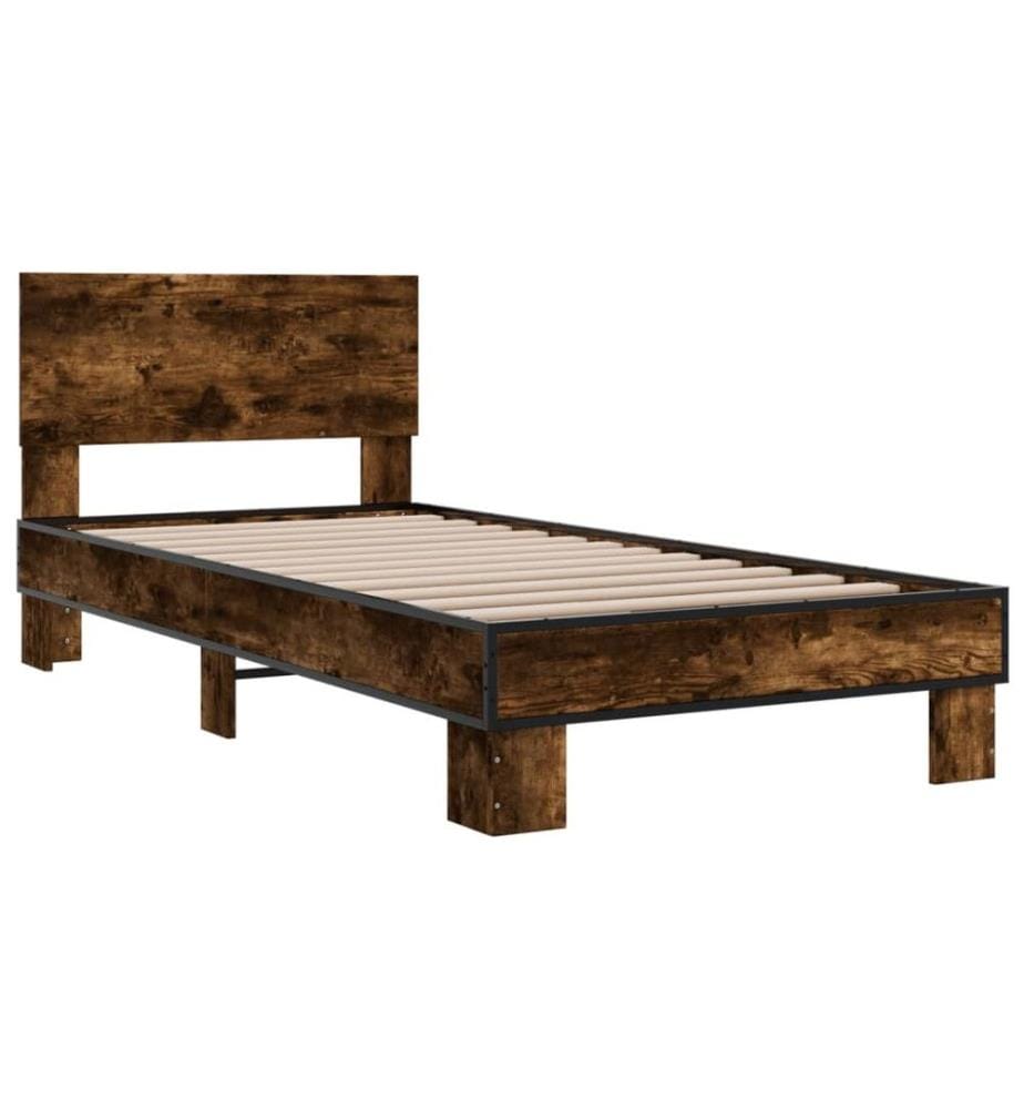 Cadre de lit chêne fumé 90x190 cm bois d'ingénierie et métal