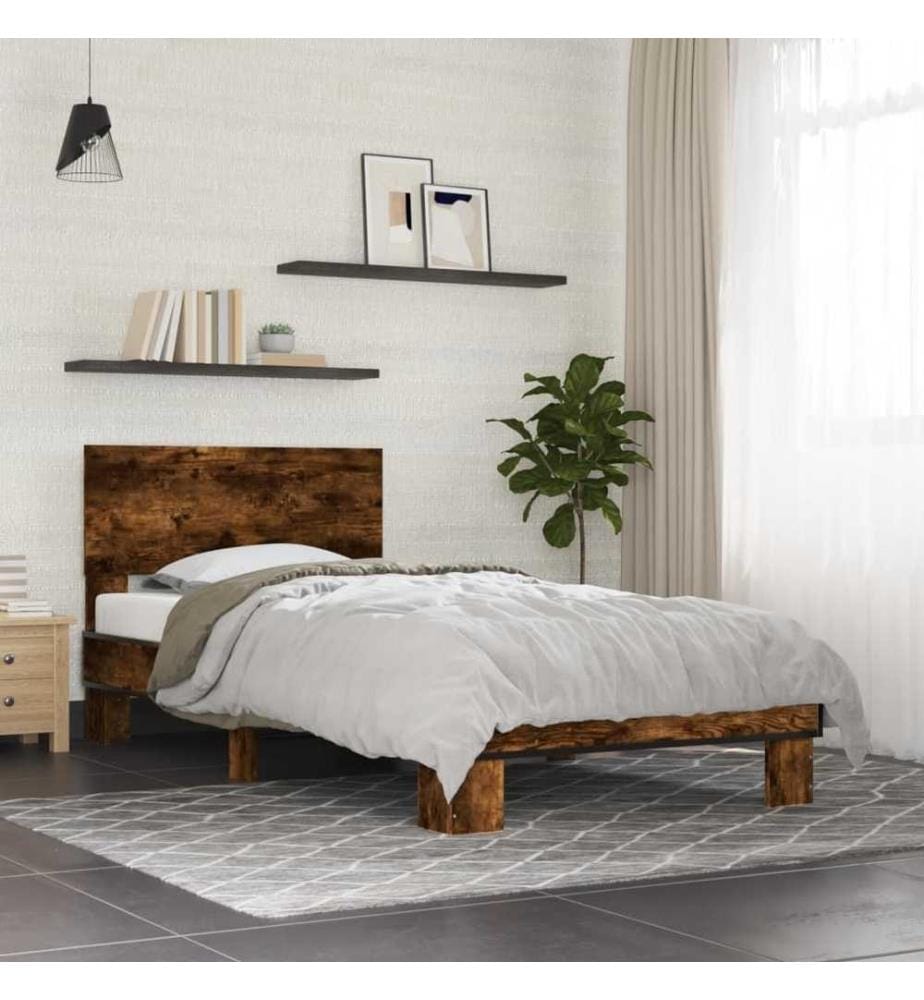 Cadre de lit chêne fumé 90x190 cm bois d'ingénierie et métal
