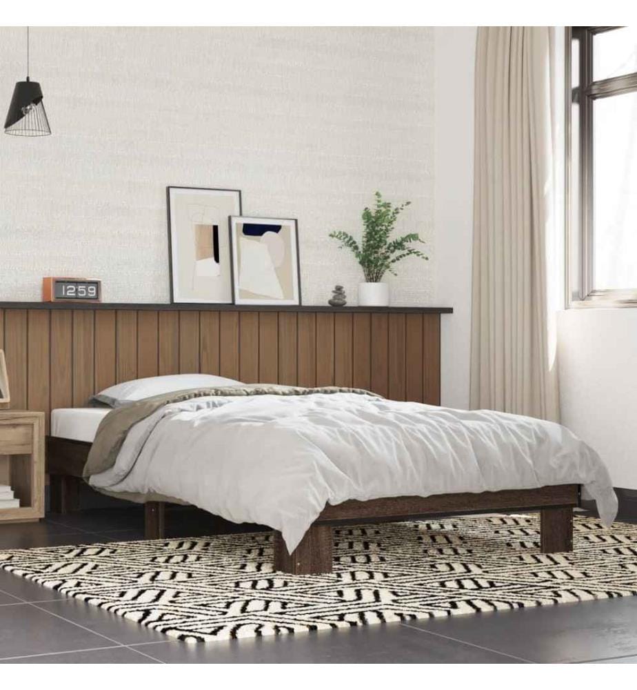 Cadre de lit chêne marron 90x190 cm bois d'ingénierie et métal