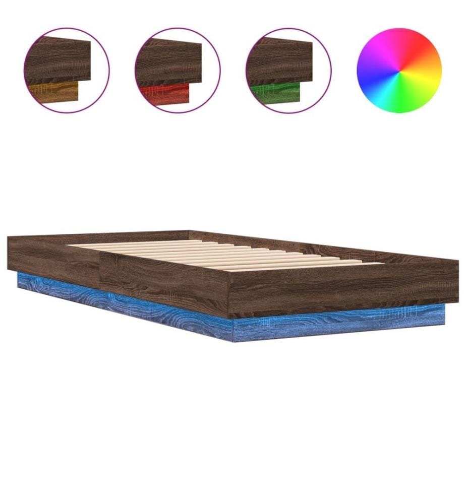 Cadre de lit avec lumières LED chêne marron 90x200 cm