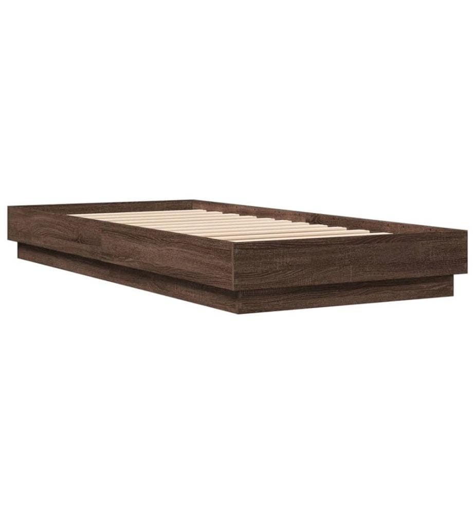 Cadre de lit avec lumières LED chêne marron 90x200 cm