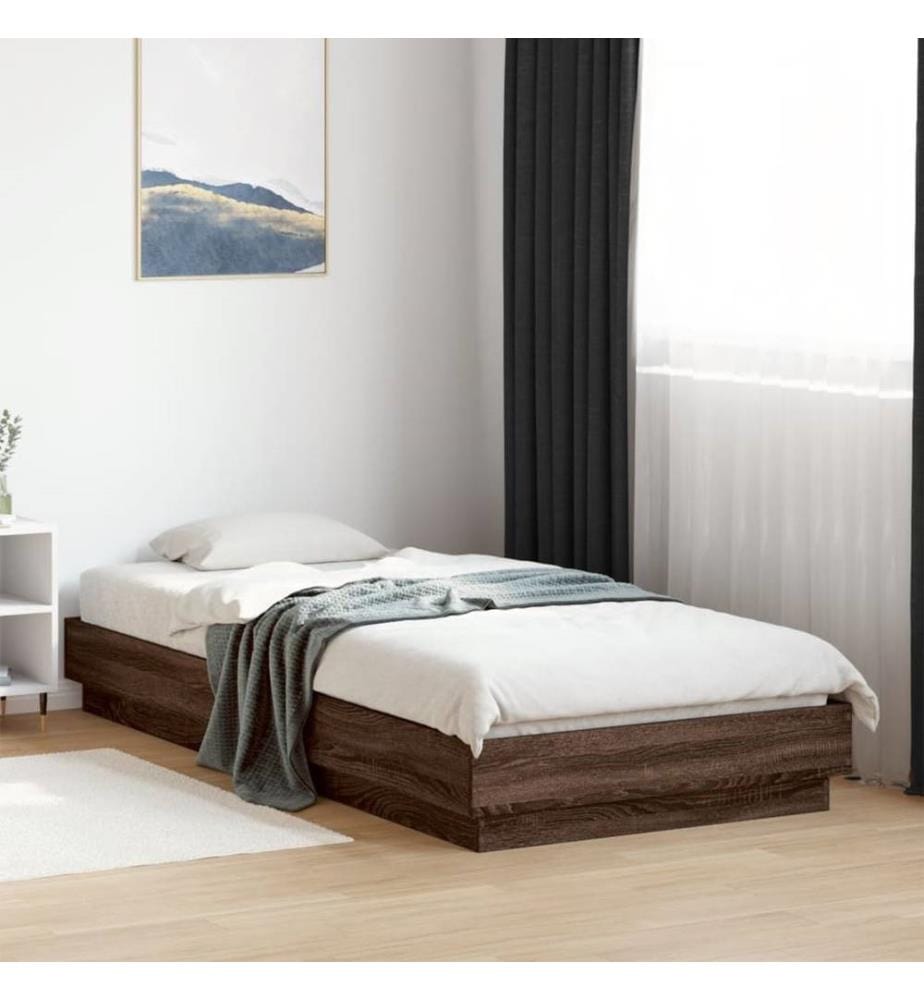 Cadre de lit avec lumières LED chêne marron 90x200 cm