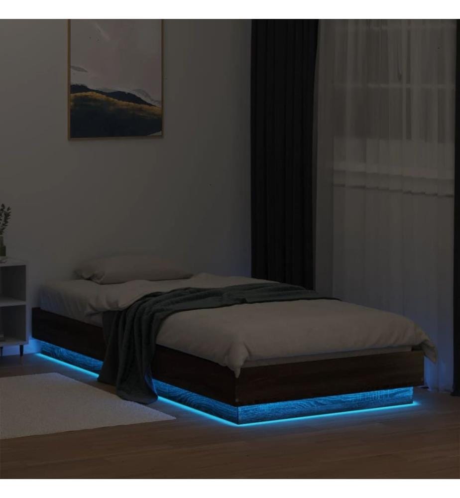Cadre de lit avec lumières LED chêne marron 90x200 cm