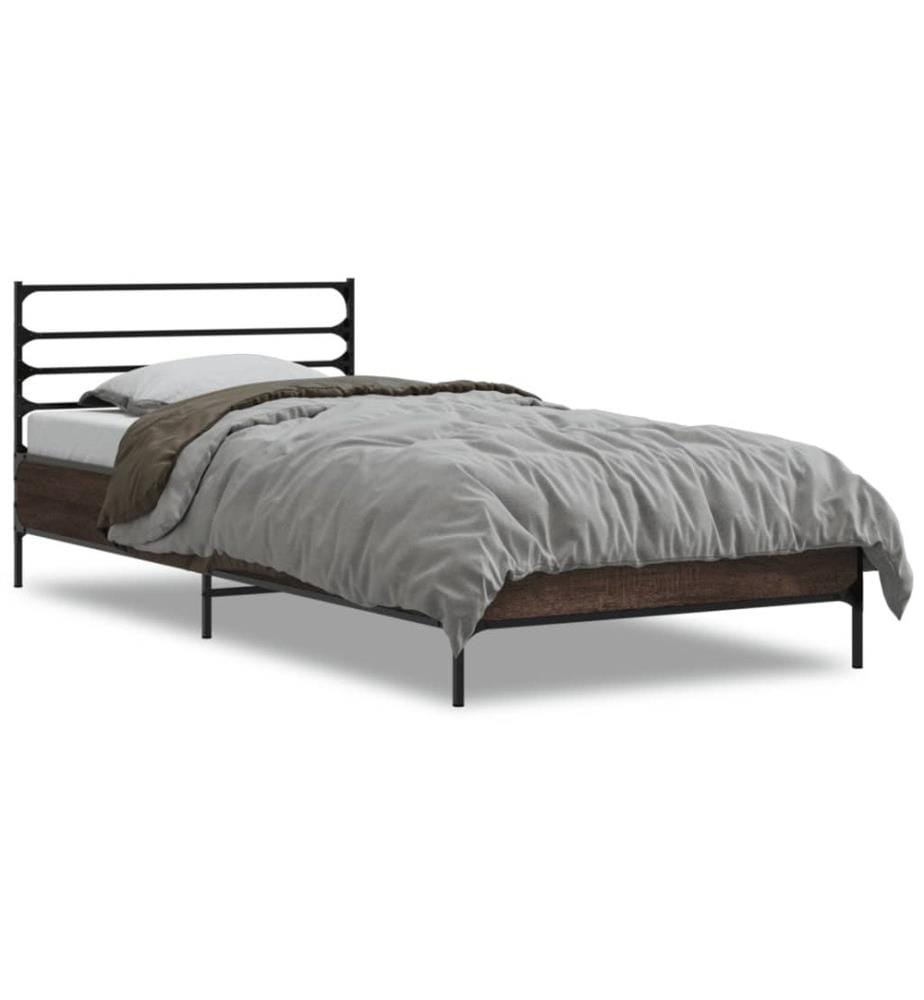 Bettgestell Braun Eichen-Optik 75x190 cm Holzwerkstoff Metall