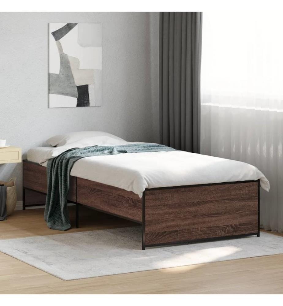 Cadre de lit chêne marron 90x200 cm bois d'ingénierie et métal