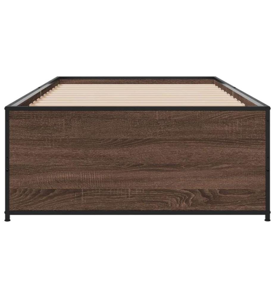 Cadre de lit chêne marron 90x200 cm bois d'ingénierie et métal