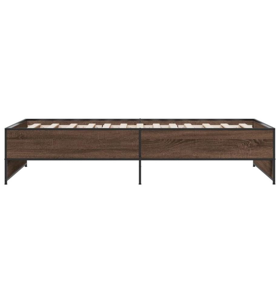 Cadre de lit chêne marron 90x200 cm bois d'ingénierie et métal