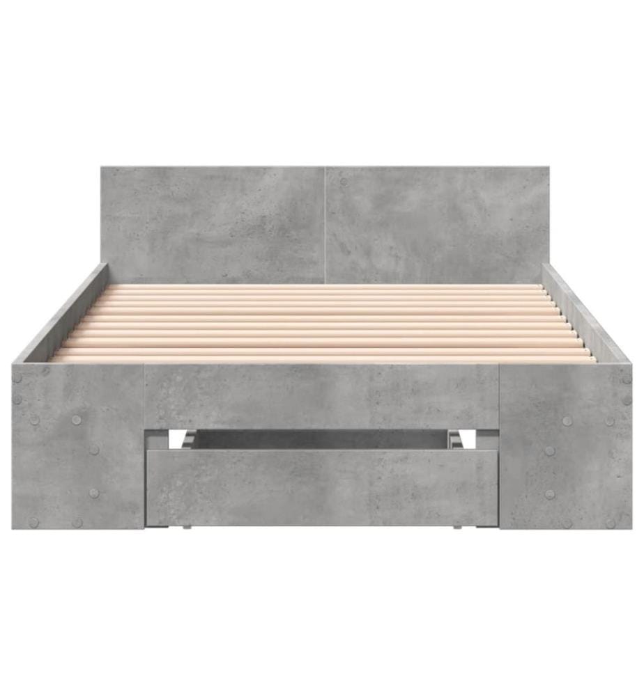 Cadre de lit et tiroir gris béton 100x200 cm bois d'ingénierie