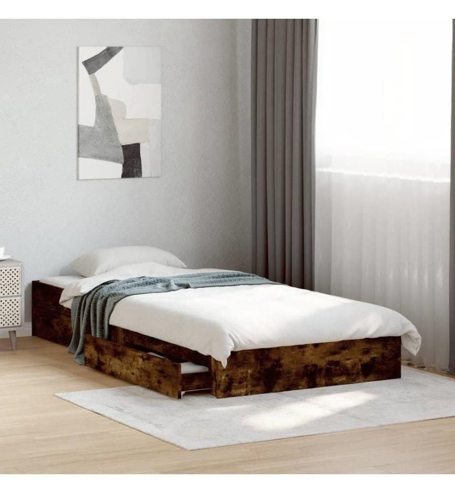 Bettgestell mit Schubladen Räuchereiche 90x200cm Holzwerkstoff