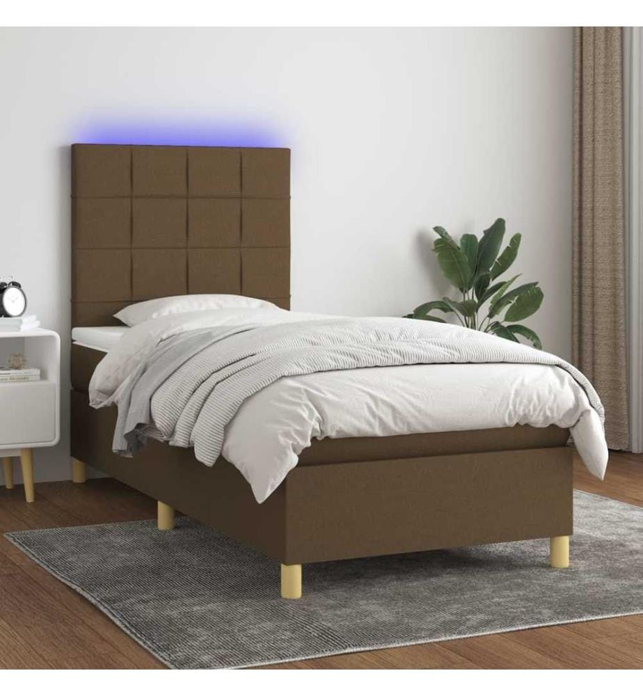 Boxspringbett mit Matratze & LED Dunkelbraun 100x200 cm Stoff