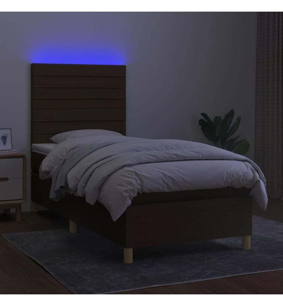 Boxspringbett mit Matratze & LED Dunkelbraun 90x190 cm Stoff