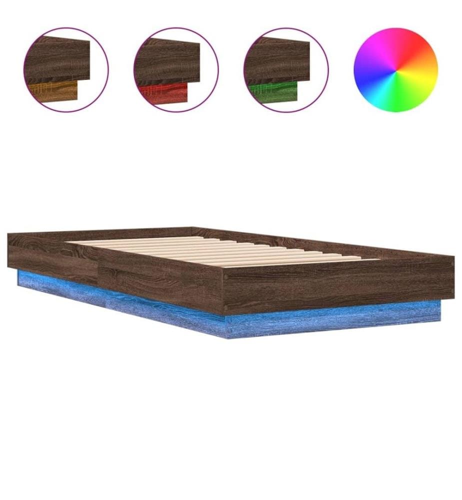 Bettgestell mit LED Braun Eiche 75x190 cm