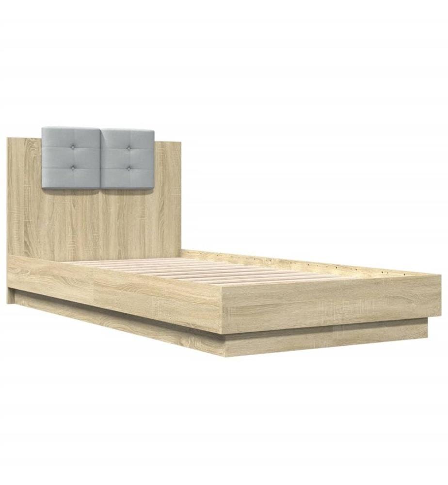Bettgestell mit Kopfteil und LED-Leuchten Sonoma-Eiche 75x190cm