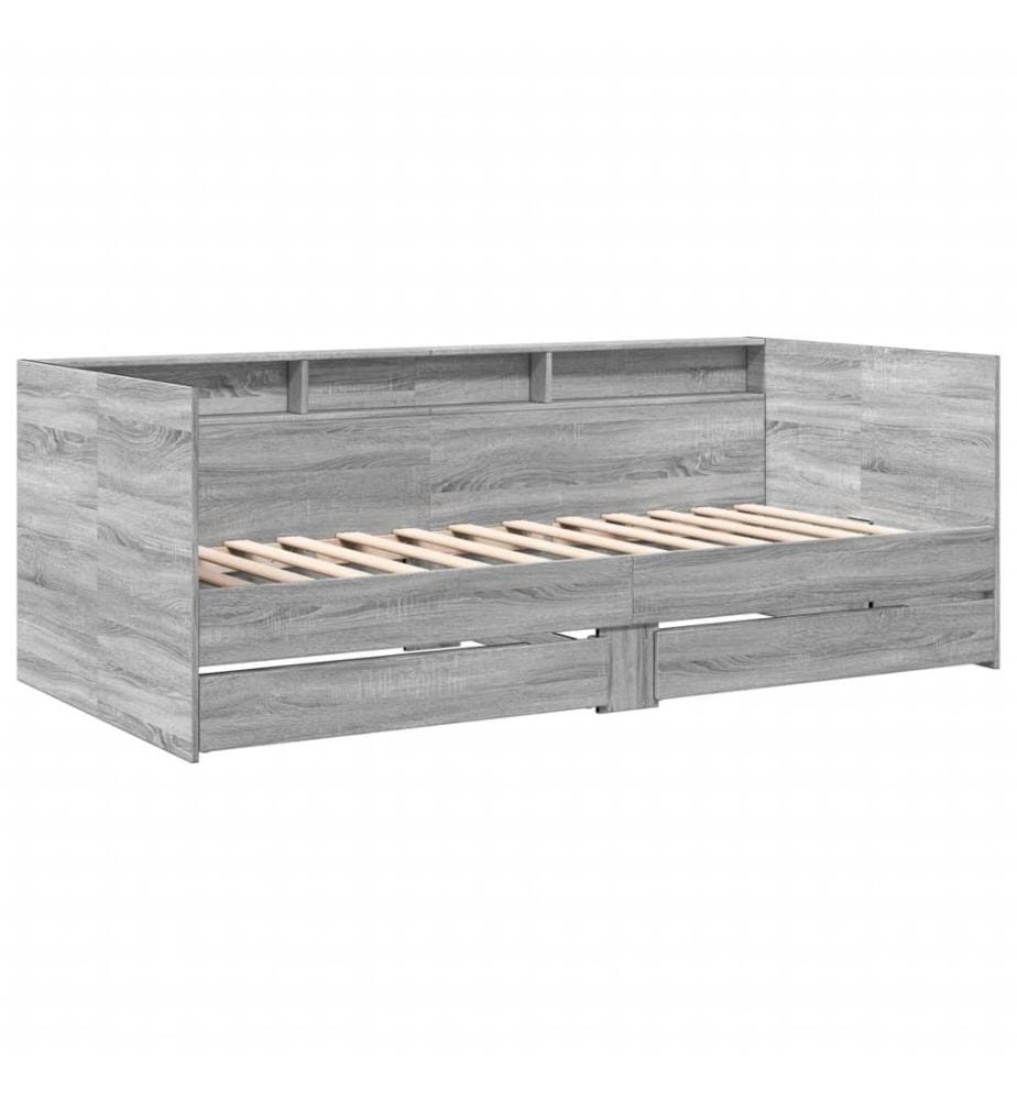 Lit de jour et tiroirs sonoma gris 100x200cm bois d'ingénierie