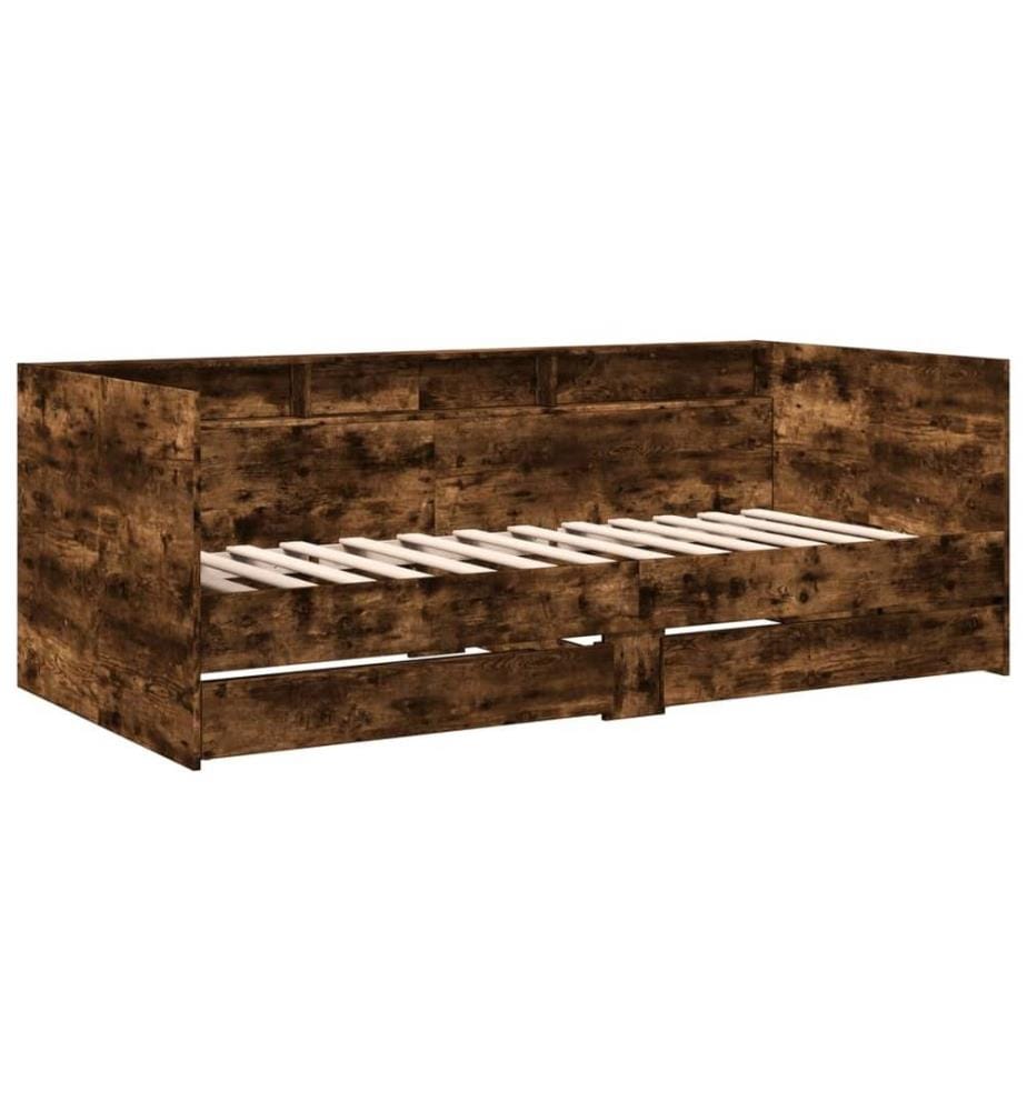 Lit de jour et tiroirs chêne fumé 90x200 cm bois d'ingénierie