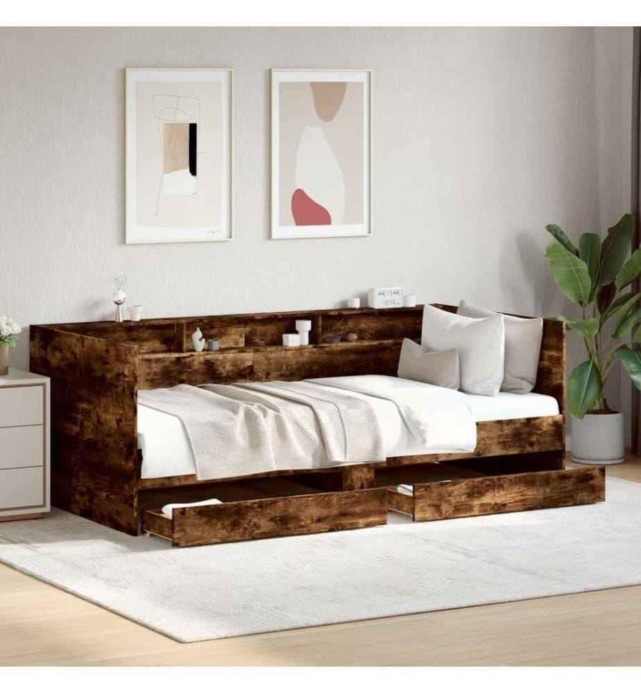 Lit de jour et tiroirs chêne fumé 90x200 cm bois d'ingénierie