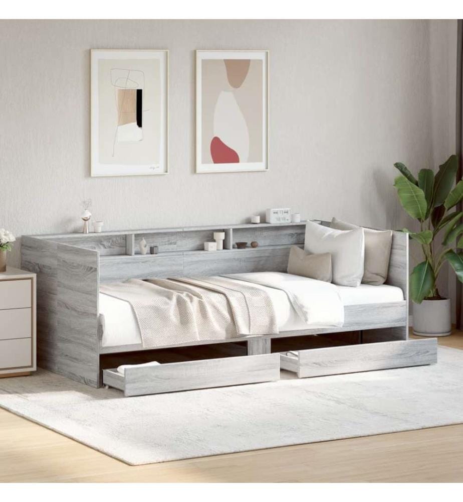 Lit de jour et tiroirs sonoma gris 75x190 cm bois d'ingénierie