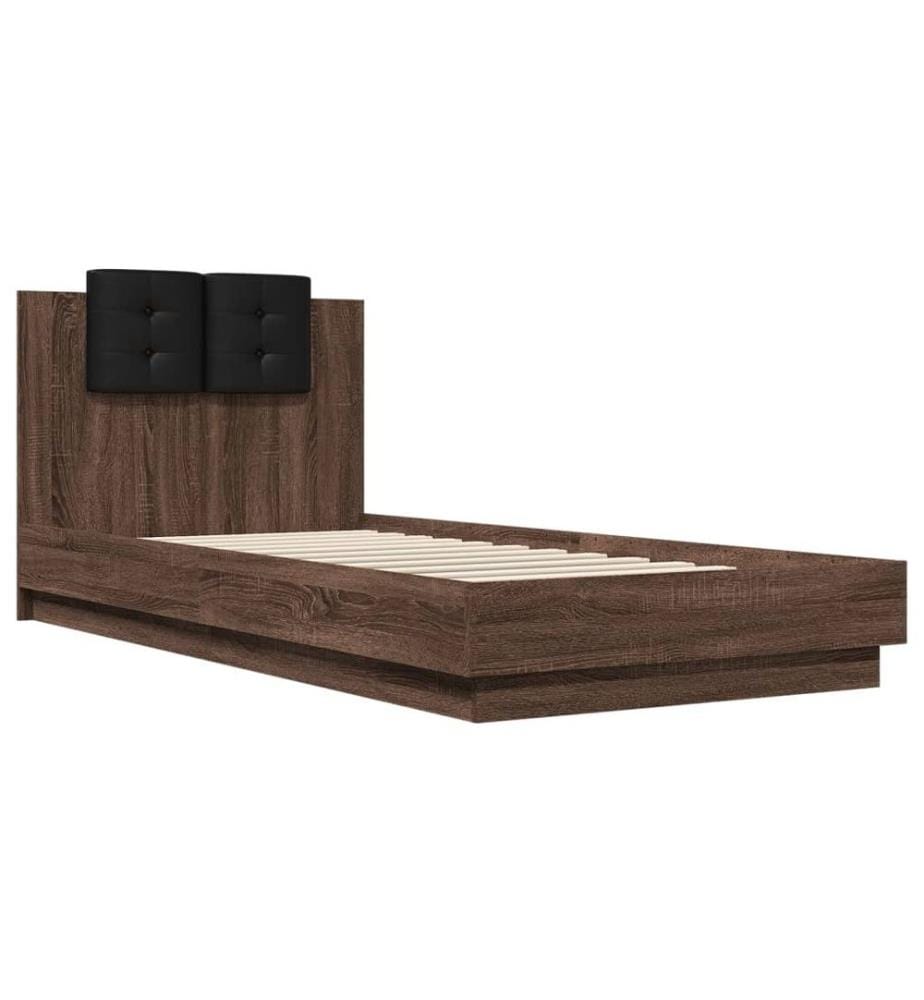 Cadre de lit tête de lit et lumières LED chêne marron 90x200 cm