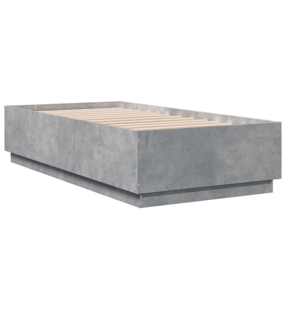 Cadre de lit avec lumières LED gris béton 90x190 cm