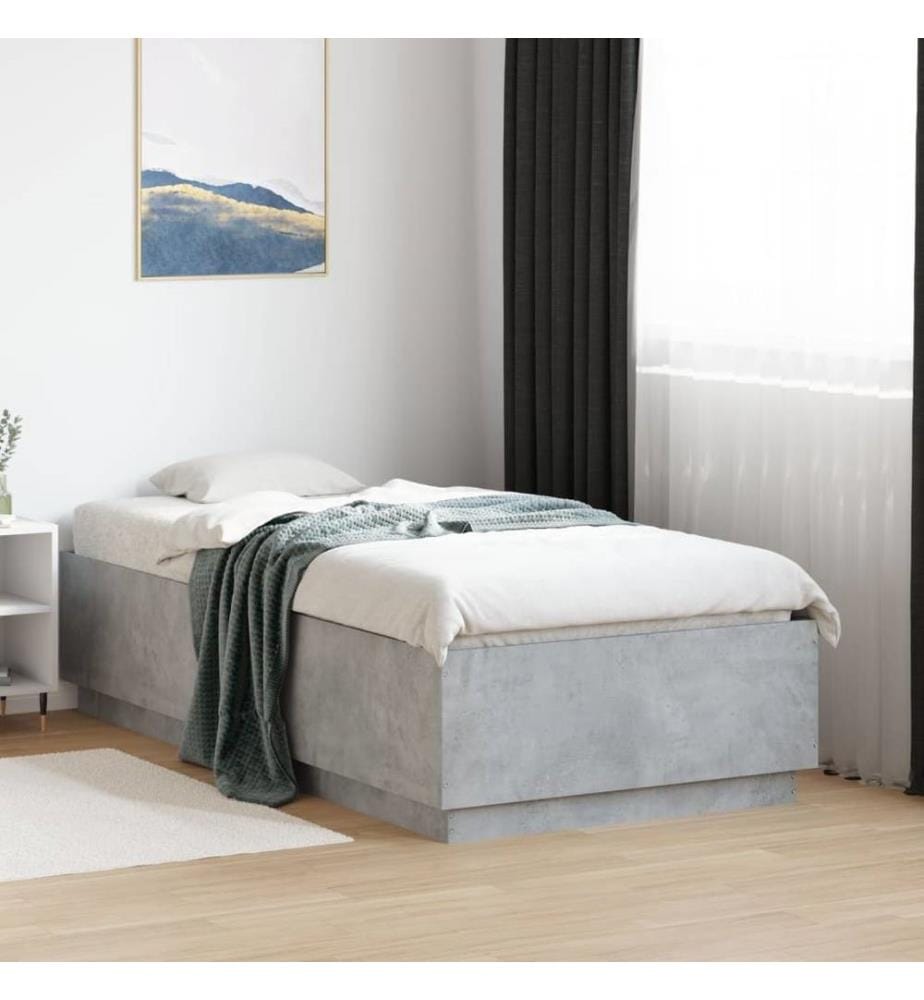 Cadre de lit avec lumières LED gris béton 90x190 cm