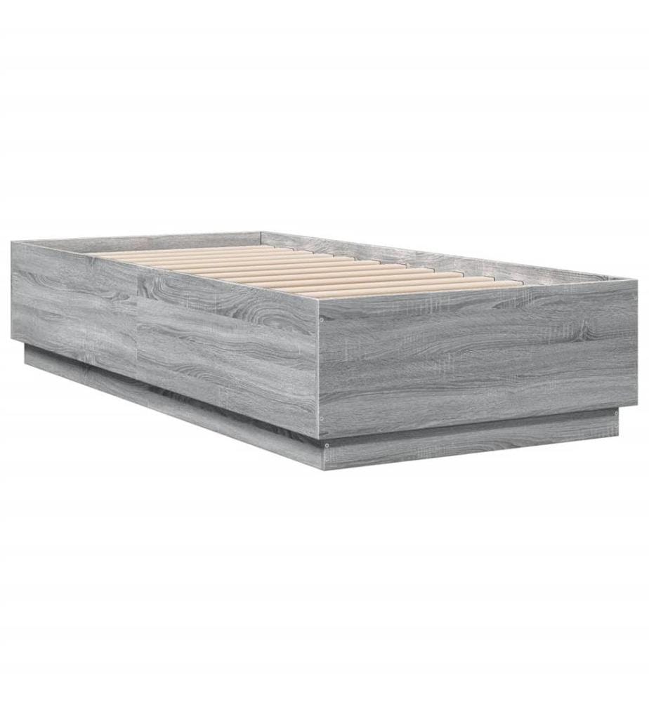 Cadre de lit avec lumières LED sonoma gris 90x200 cm