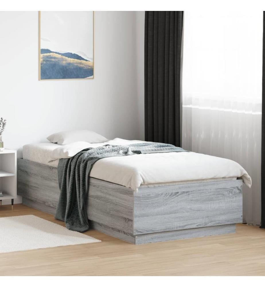 Cadre de lit avec lumières LED sonoma gris 90x200 cm