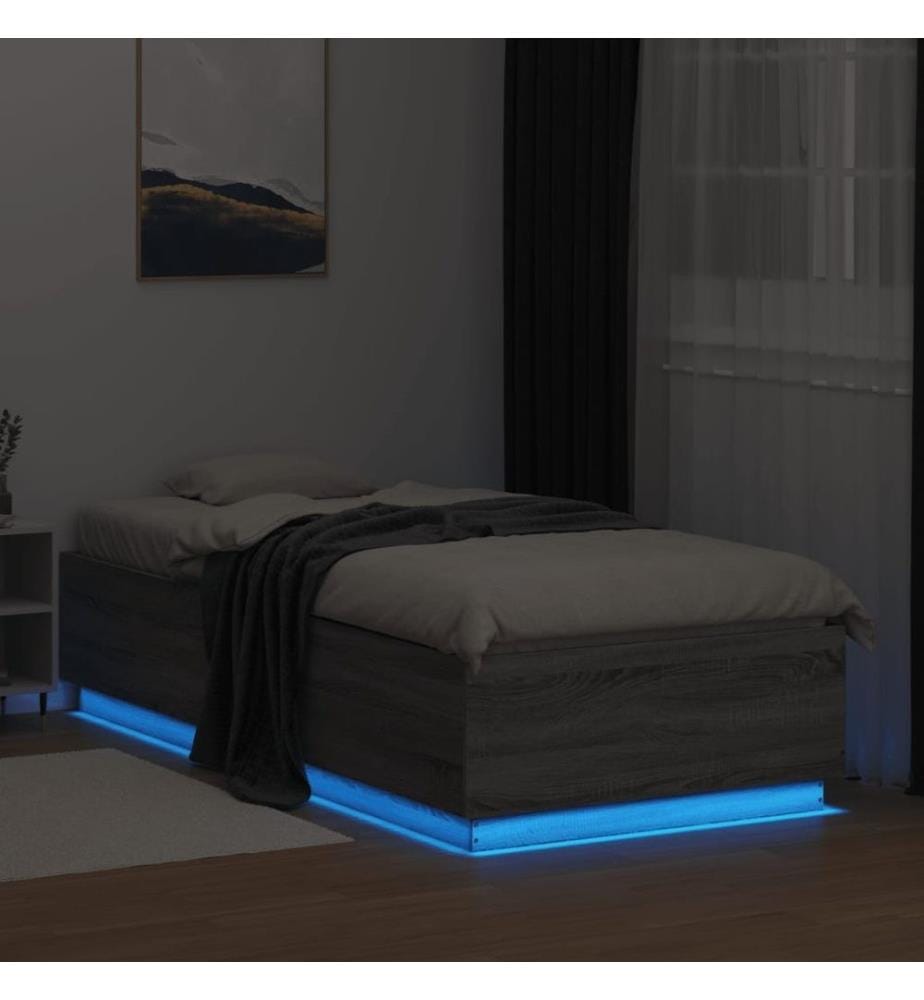 Cadre de lit avec lumières LED sonoma gris 90x200 cm