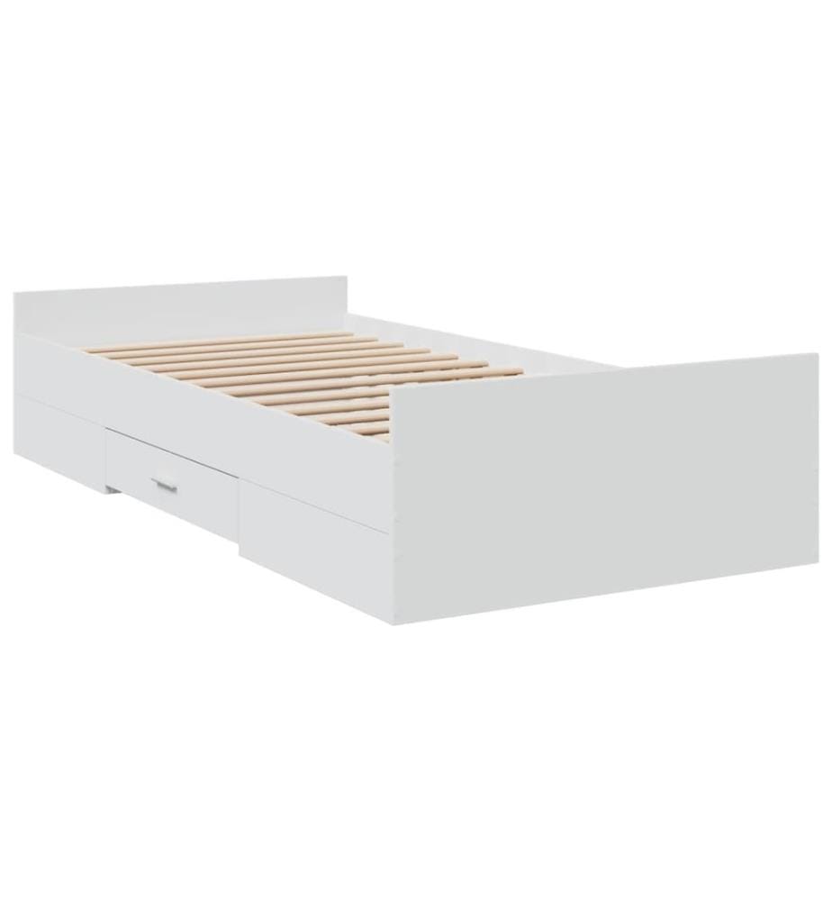 Cadre de lit avec tiroirs blanc 90x190 cm bois d'ingénierie
