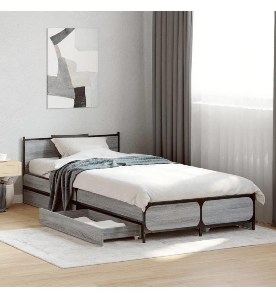Bettgestell mit Schubladen Grau Sonoma 100x200 cm Holzwerkstoff