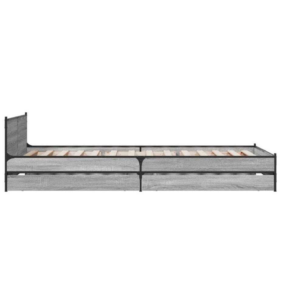 Bettgestell mit Schubladen Grau Sonoma 100x200 cm Holzwerkstoff