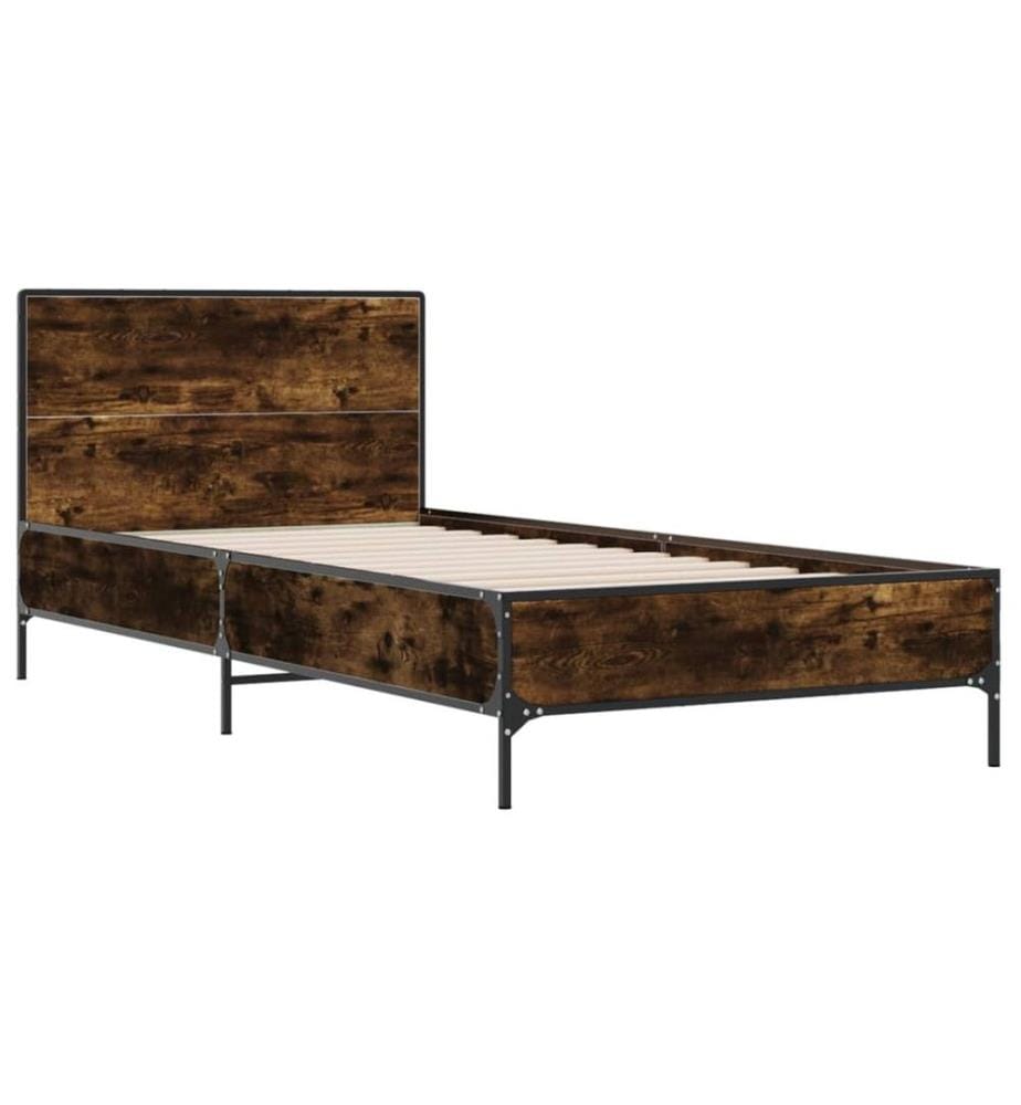 Cadre de lit chêne fumé 90x200 cm bois d'ingénierie et métal