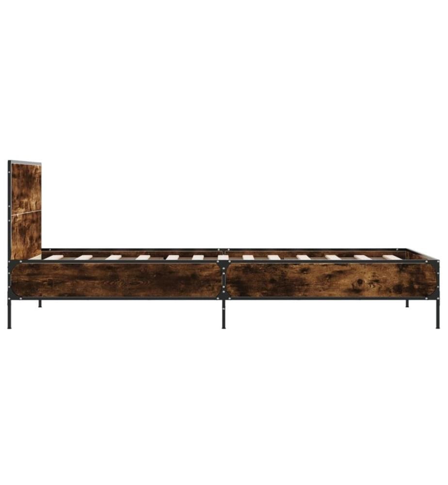 Cadre de lit chêne fumé 90x200 cm bois d'ingénierie et métal