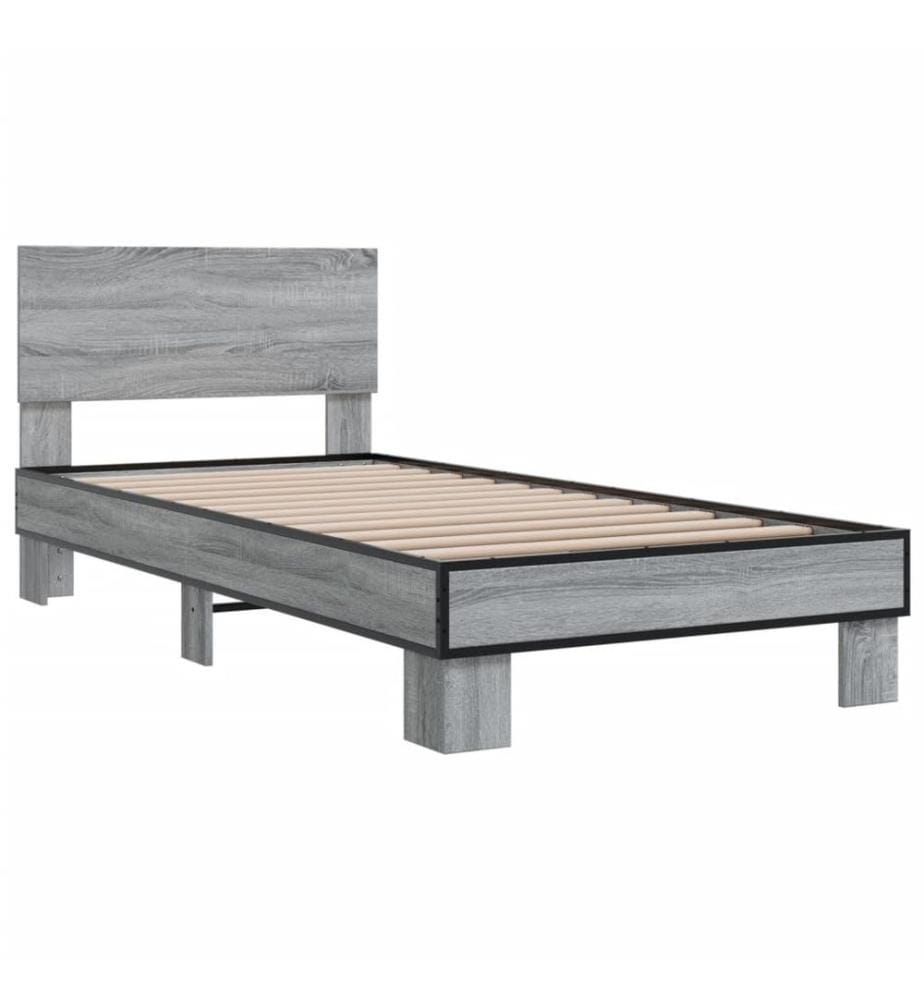 Cadre de lit sonoma gris 75x190 cm bois d'ingénierie et métal