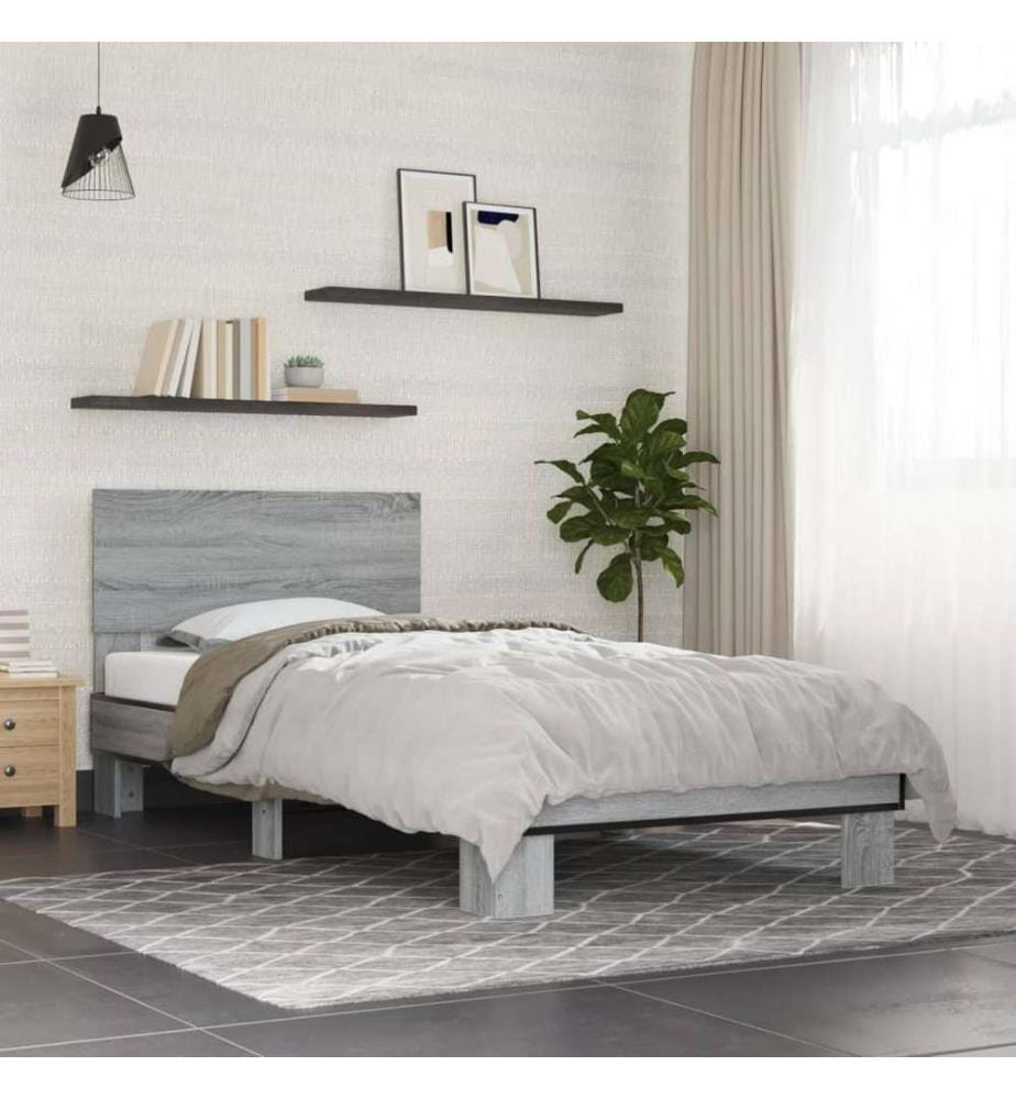 Cadre de lit sonoma gris 75x190 cm bois d'ingénierie et métal
