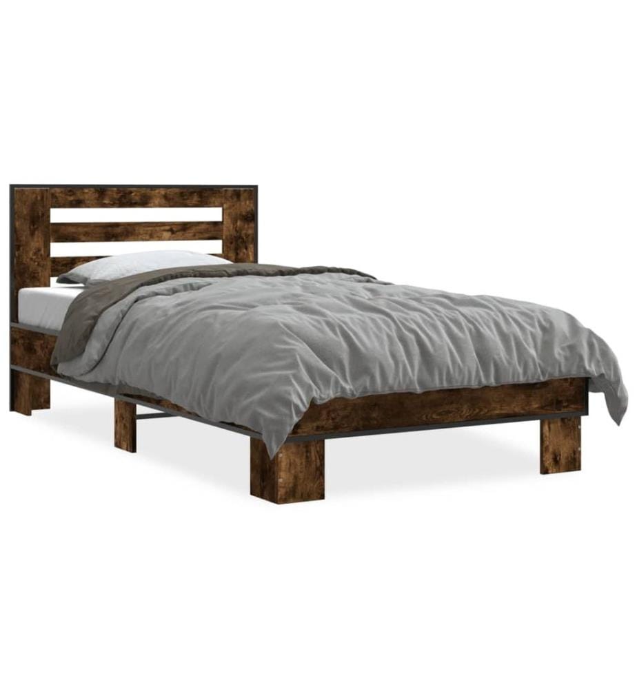Cadre de lit chêne fumé 90x200 cm bois d'ingénierie et métal
