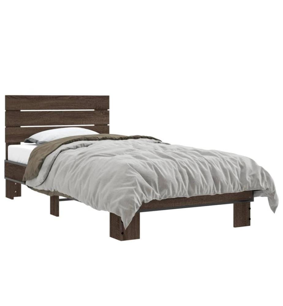 Bettgestell Braun Eichen-Optik 75x190 cm Holzwerkstoff Metall