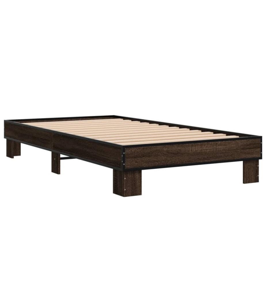 Bettgestell Braun Eichen-Optik 75x190 cm Holzwerkstoff Metall
