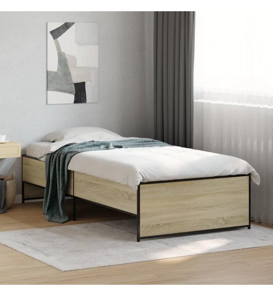 Bettgestell Sonoma-Eiche 100x200 cm Holzwerkstoff und Metall
