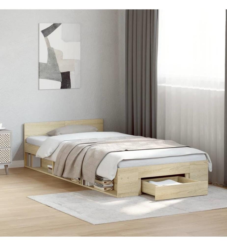 Bettgestell mit Schublade Sonoma-Eiche 75x190 cm Holzwerkstoff