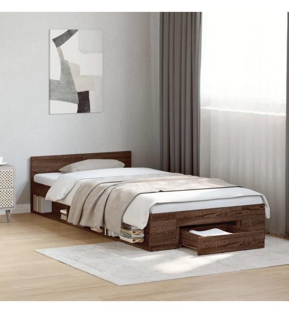 Cadre de lit à tiroir chêne marron 90x190 cm bois d'ingénierie