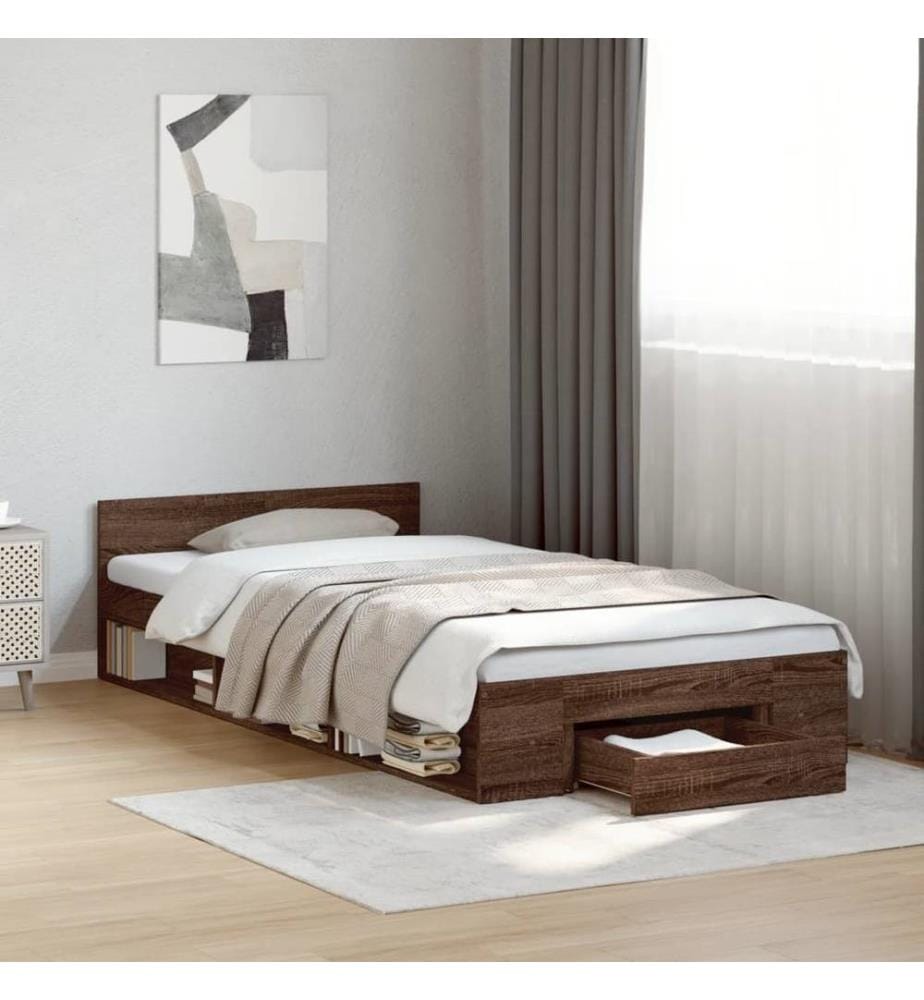 Bettgestell mit Schublade Braun Eiche 75x190 cm Holzwerkstoff