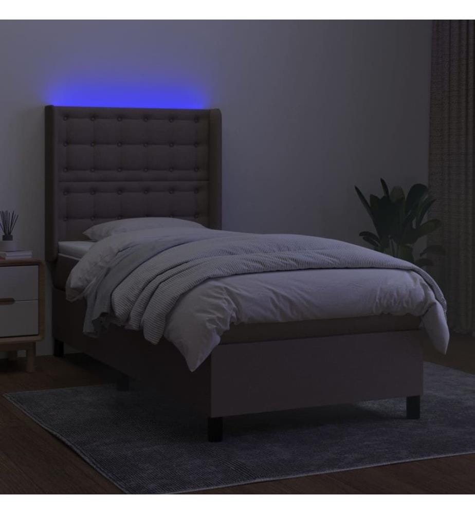 Sommier à lattes de lit matelas et LED Taupe 100x200 cm Tissu
