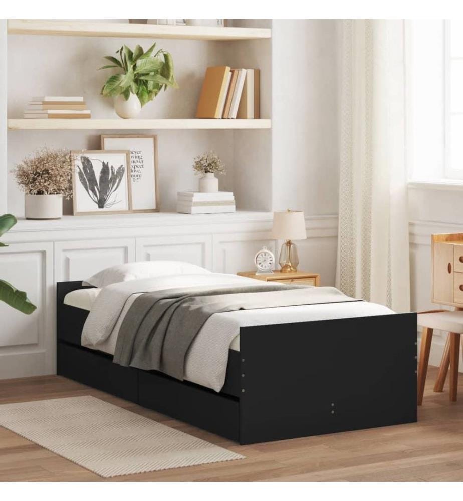 Bett mit Schubladen Schwarz 75x190 cm