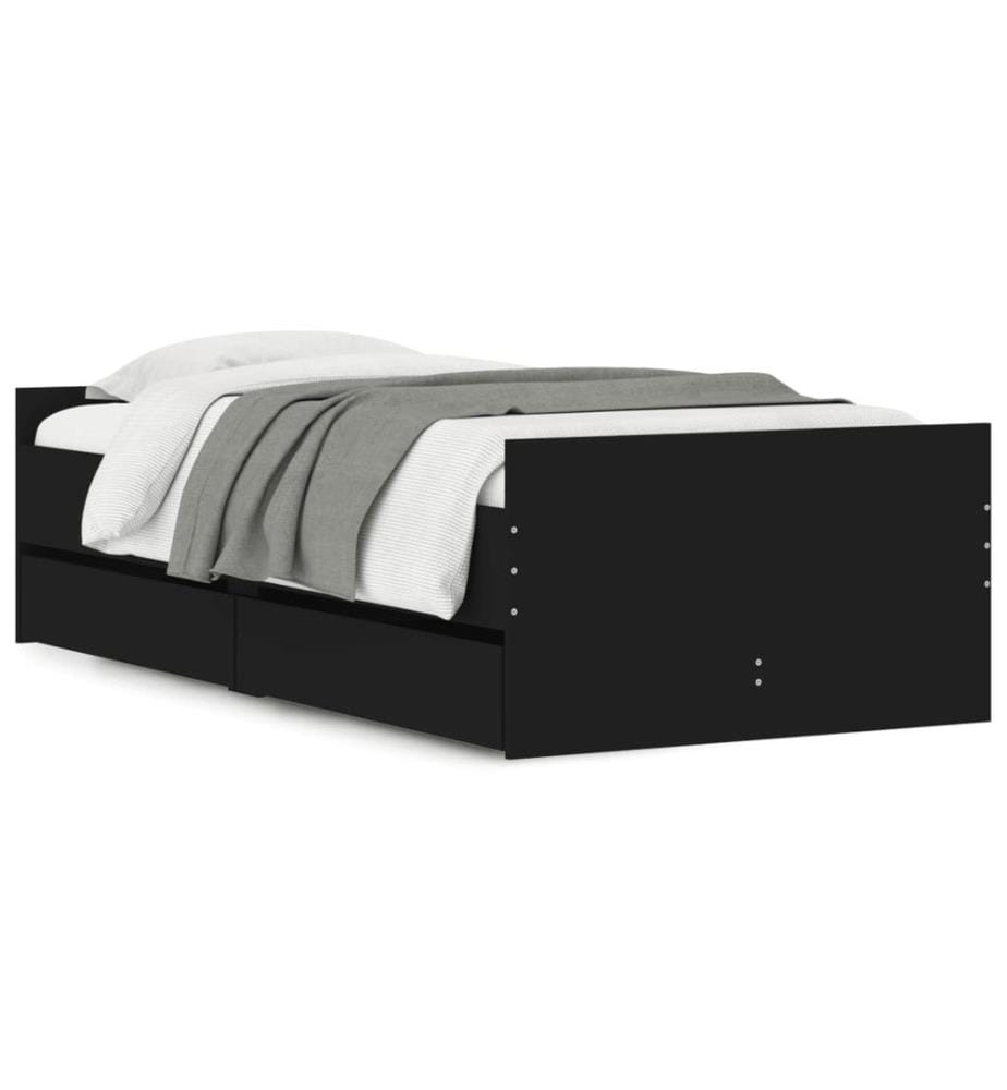 Bett mit Schubladen Schwarz 75x190 cm